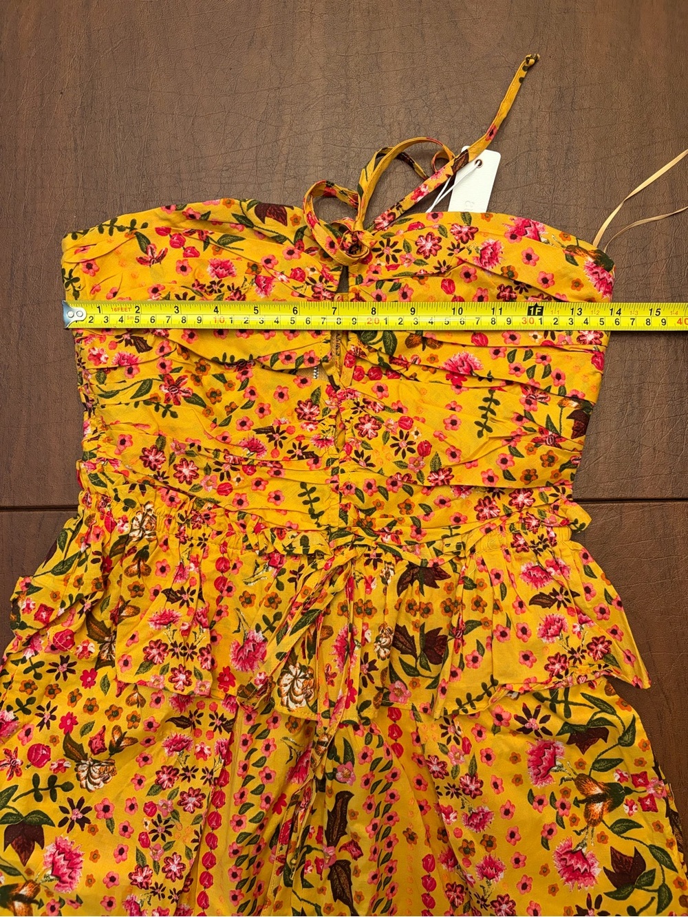 Olivaceous Yellow Floral Strapless Romper with Pink and Green Accents - Picture 7 of 7